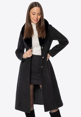 Damski płaszcz z odpinanym sztucznym futerkiem czarny Wittchen