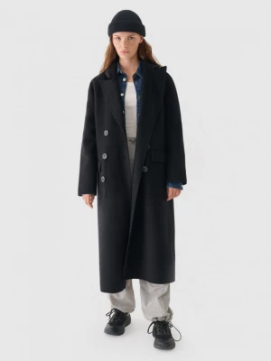 Damski płaszcz z wełną długi Outhorn OTHWAW24TCOUF014  - czarny