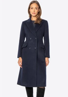 Damski płaszcz z wełny z domieszką kaszmiru granatowy Wittchen