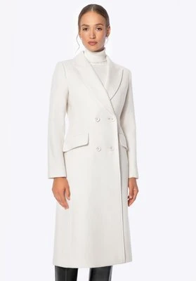 Damski płaszcz z wełny z domieszką kaszmiru kremowy Wittchen