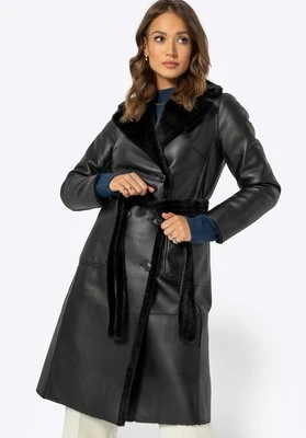 Damski płaszcz z wiązaniem dwustronny czarny Wittchen