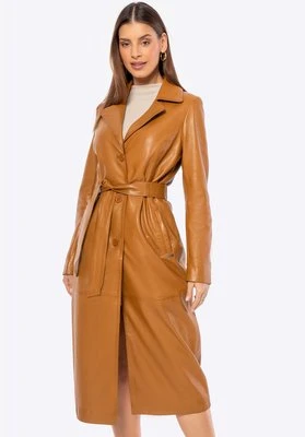 Damski płaszcz ze skóry owczej długi karmelowy Wittchen