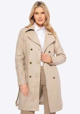 Damski płaszcz ze skóry owczej kremowy Wittchen