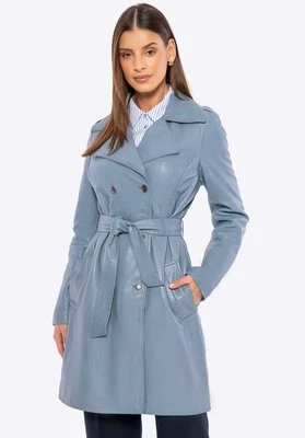 Damski płaszcz ze skóry owczej niebieski Wittchen