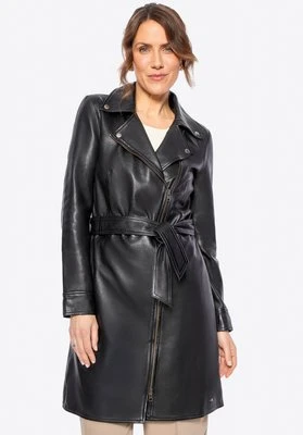 Damski płaszcz ze skóry z paskiem czarny Wittchen