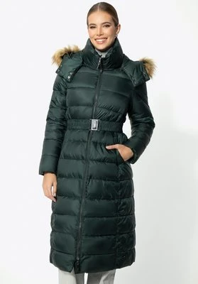 Damski płaszcz zimowy pikowany z kapturem zielony Wittchen