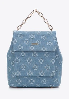 Damski plecak dżinsowy w monogram z etui niebieski Wittchen