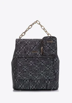 Damski plecak dżinsowy w monogram z etui szary Wittchen