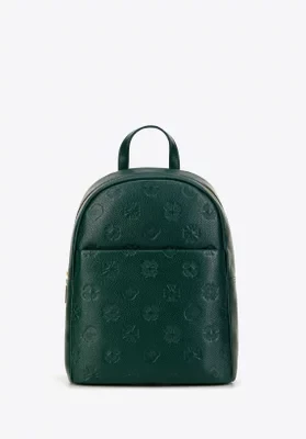 Damski plecak skórzany w monogram ciemny zielony Wittchen
