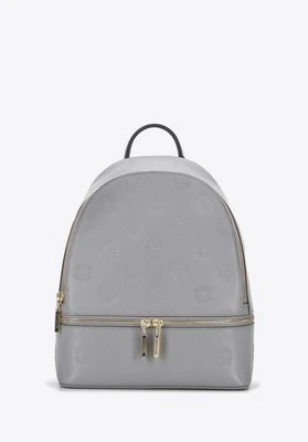 Damski plecak skórzany w monogram z poziomym suwakiem szary Wittchen