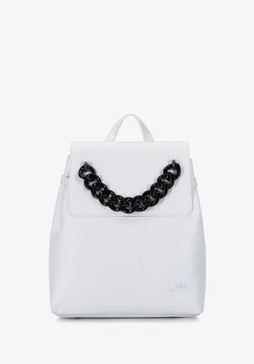 Damski plecak skórzany z łańcuchem biały Wittchen