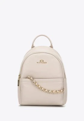 Damski plecak skórzany z łańcuszkiem mały jasny beż Wittchen