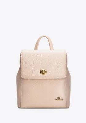 Damski plecak skórzany z prostokątną klapą beżowy Wittchen