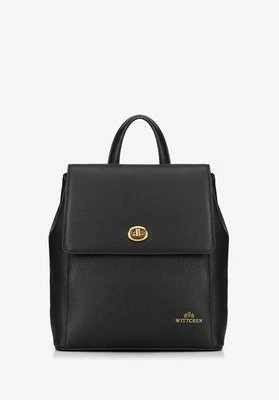 Damski plecak skórzany z prostokątną klapą czarny Wittchen