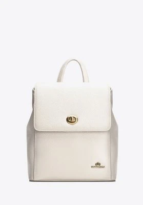 Damski plecak skórzany z prostokątną klapą kremowy Wittchen