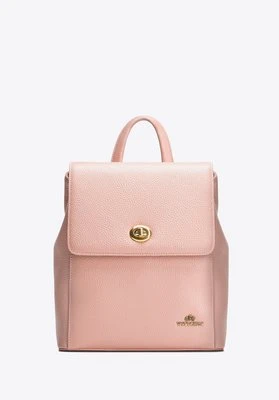 Damski plecak skórzany z prostokątną klapą różowy Wittchen