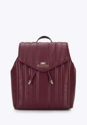 Damski plecak worek skórzany z podłużnym pikowaniem ciemny czerwony Wittchen