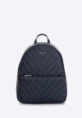 Damski plecak z ekoskóry w pionowe przeszycia granatowy Wittchen