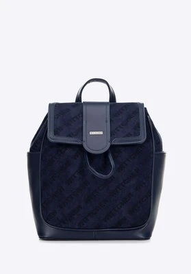 Damski plecak z ekoskóry z materiałową wstawką granatowy Wittchen