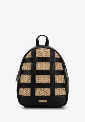 Damski plecak z ekoskóry ze wstawką z plecionki czarno-beżowy Wittchen