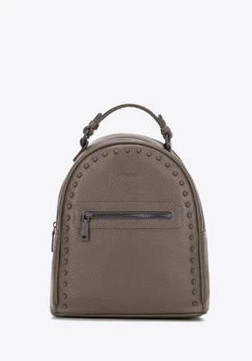 Damski plecak z imitacji skóry z jednolitymi dżetami ciemny beż Wittchen