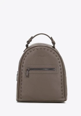 Damski plecak z imitacji skóry z jednolitymi dżetami ciemny beż Wittchen