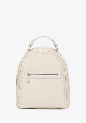 Damski plecak z imitacji skóry z jednolitymi dżetami kremowy Wittchen