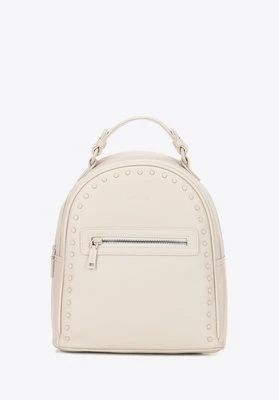 Damski plecak z imitacji skóry z jednolitymi dżetami kremowy Wittchen