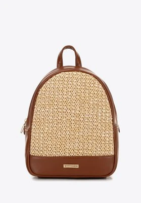Damski plecak z plecionką brązowo - beżowy Wittchen