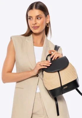 Damski plecak z plecionki czarno - beżowy Wittchen