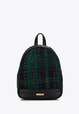Damski plecak z tkaniny bouclé czarno - zielony Wittchen