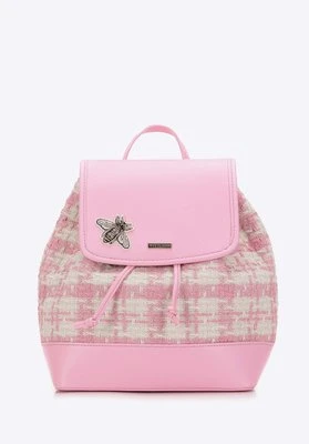 Damski plecak z tkaniny w kratę z błyszczącym owadem różowy Wittchen