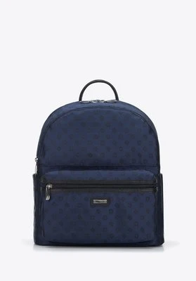 Damski plecak z żakardu dwukomorowy granatowy Wittchen