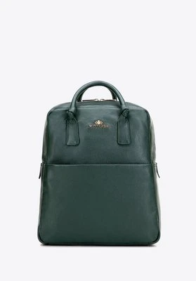 Damski plecak ze skóry naturalnej w prostokątnej formie ciemnozielony Wittchen