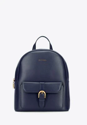 Damski plecak ze skóry naturalnej z kieszenią na przodzie granatowy Wittchen