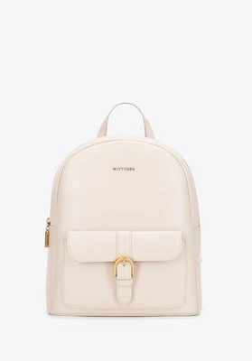 Damski plecak ze skóry naturalnej z kieszenią na przodzie kremowy Wittchen