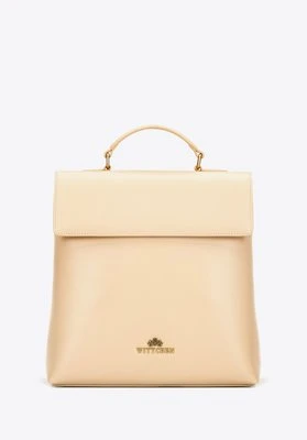 Damski plecak ze skóry naturalnej z klapą beżowy Wittchen