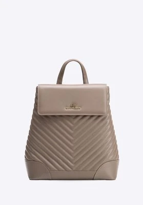 Damski plecak ze skóry naturalnej z przeszyciami ciemny beż Wittchen