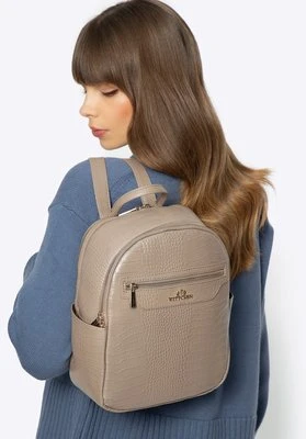 Damski plecak ze skóry o fakturze lizard dwukomorowy beżowy Wittchen