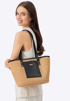 Damski pleciony koszyk z rączkami z ekoskóry beżowo - czarny Wittchen