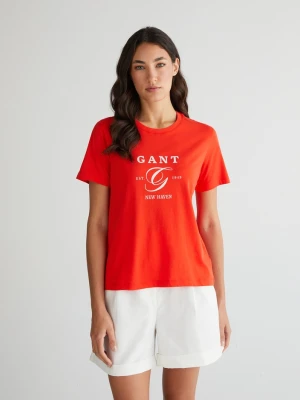 Damski pomarańczowy t-shirt z krótkim rękawem regular fit GANT