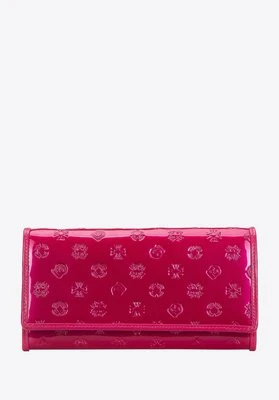 Damski portfel skórzany lakierowany z monogramem różowy Wittchen