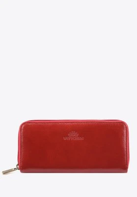 Damski portfel skórzany stylowy na zamek wiśniowy Wittchen