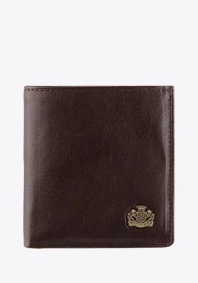 Damski portfel skórzany z herbem na zatrzask brązowy Wittchen