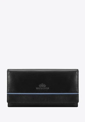 Damski portfel skórzany z kontrastowym paskiem czarny Wittchen