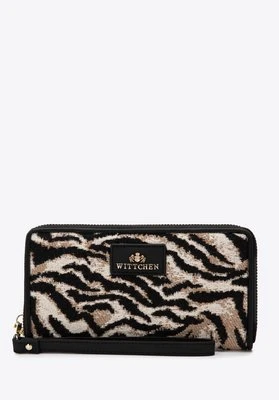 Damski portfel wzorzysty na suwak czarno-beżowy Wittchen