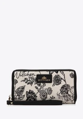 Damski portfel wzorzysty na suwak czarno-kremowy Wittchen