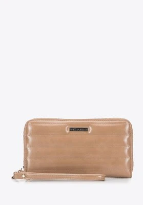 Damski portfel z błyszczącej ekoskóry duży beżowy Wittchen