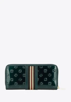 Damski portfel z lakierowanej skóry z monogramem i tasiemką na suwak Wittchen