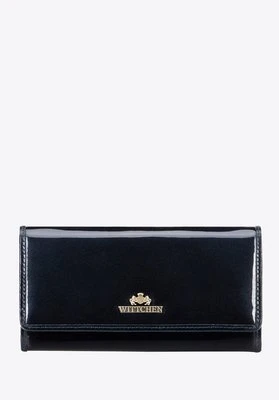 Damski portfel ze skóry lakierowanej podłużny granatowy Wittchen